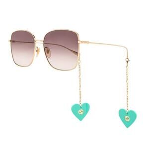 GUCCI Square Frame Gold/Grey Sunglasses with Charms, Bags